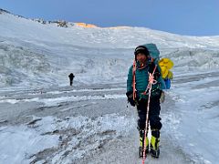 06A Lal Sing Tamang leads the way toward the crevasse area on the way to Ak-Sai Travel Lenin Peak Camp 2 5400m